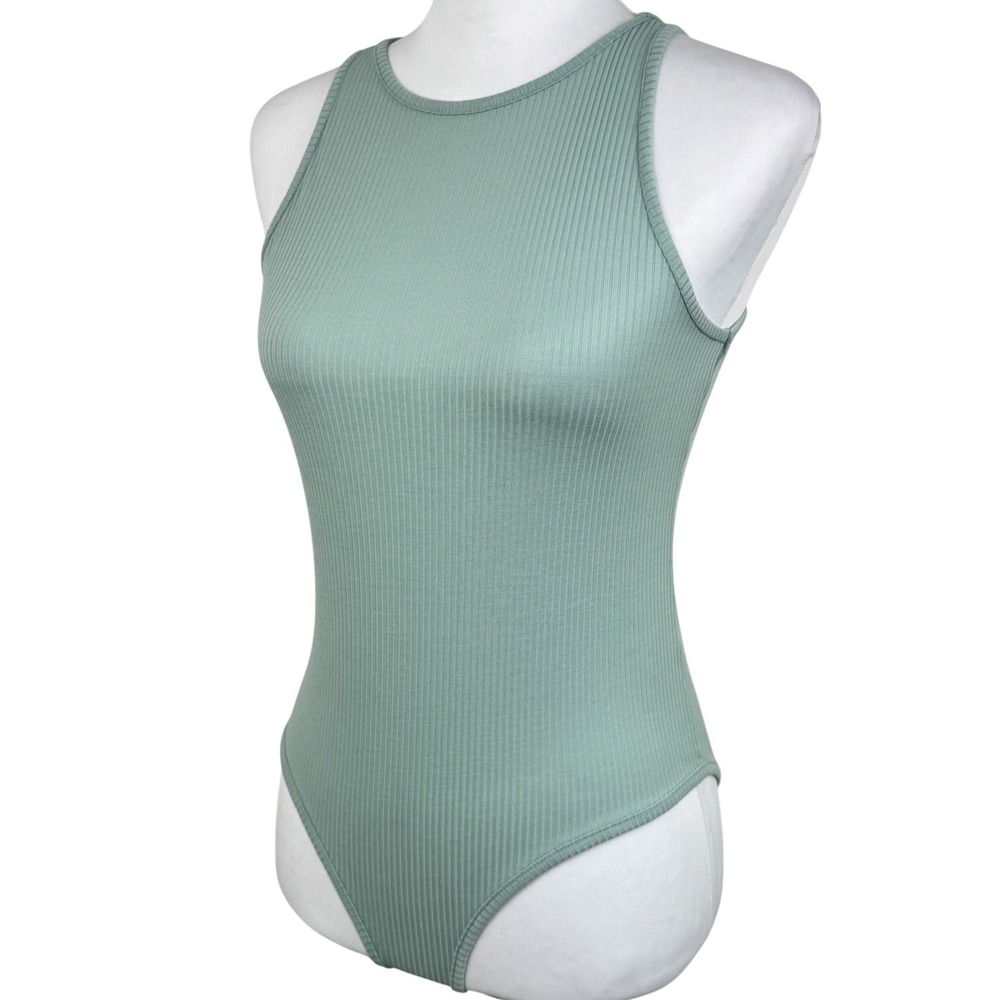 NWT Nasty Gal Racerback Slinky High Leg Bodysuit Sage Green tank Top Size US 10